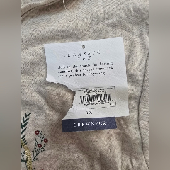 NWT Croft & Barrow Womens Beige Holiday Cardinal Long Sleeve Tee 1X - Picture 7 of 12